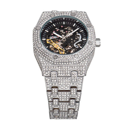 TOPGRILLZ Mechanical Luxury Rhinestones Watches White Gold Shine Mens