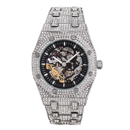 TOPGRILLZ Mechanical Luxury Rhinestones Watches White Gold Shine Mens