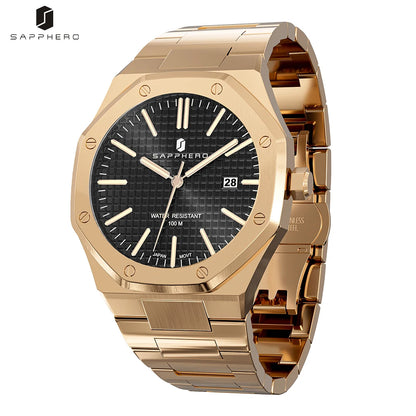 SAPPHERO Rose Gold Watche Octagon Men Watches Men Waterproof Watches